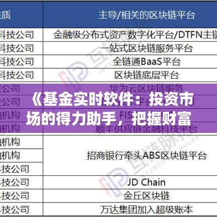 《基金实时软件：投资市场的得力助手，把握财富脉搏的关键》