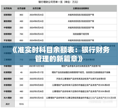 《准实时科目余额表：银行财务管理的新篇章》