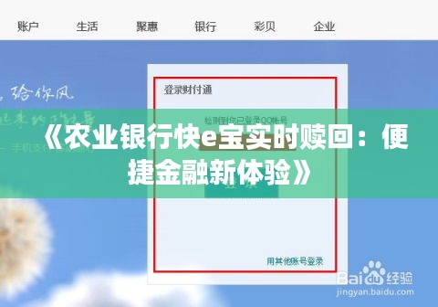 《农业银行快e宝实时赎回：便捷金融新体验》