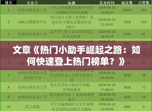 文章《热门小助手崛起之路：如何快速登上热门榜单？》