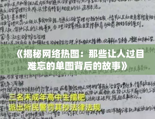 《揭秘网络热图：那些让人过目难忘的单图背后的故事》