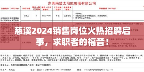 慈溪2024销售岗位火热招聘启事，求职者的福音！