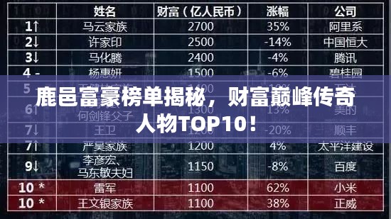 鹿邑富豪榜单揭秘，财富巅峰传奇人物TOP10！