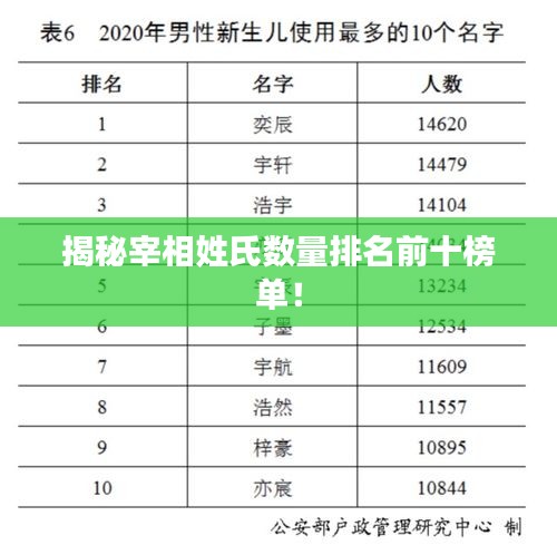 揭秘宰相姓氏数量排名前十榜单！